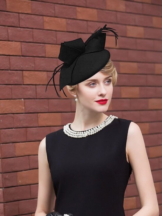 Women\'s Vintage 100% Wool Felt Cloche Bucket Bowler Hat Winter Vintage Bow Black